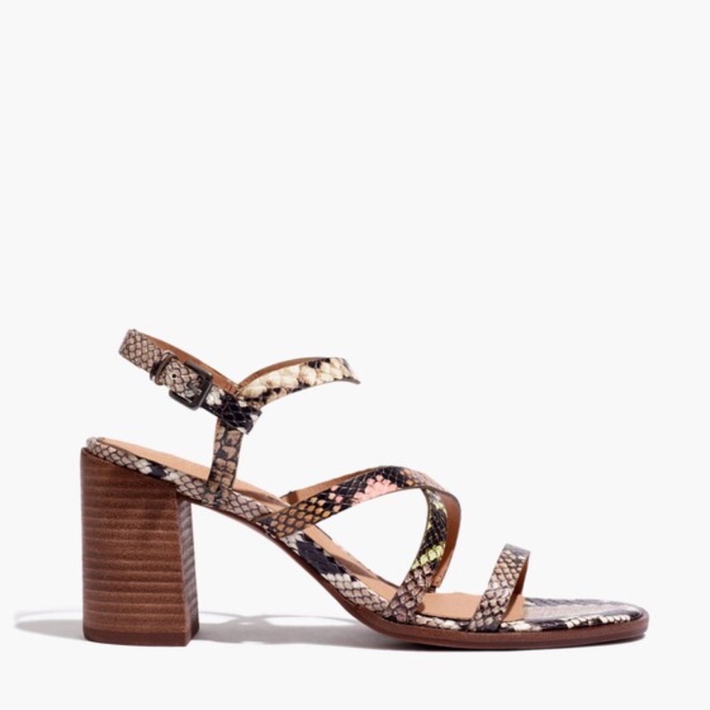 The Edie scrappy block heel Sandal in Snake Embossed Leather